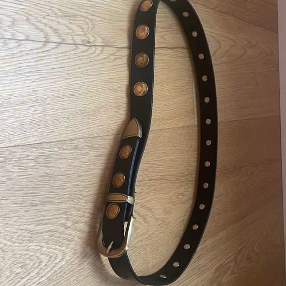 Brave Black Leather Belt with Gold Studs - Picture 2 of 8